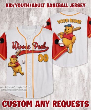 Custom Winnie The Pooh Baseball Jersey - Personalized Kids/Adults Sports Top