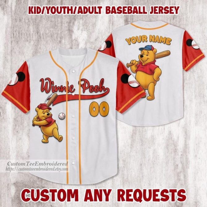 Custom Winnie The Pooh Baseball Jersey - Personalized Kids/Adults Sports Top