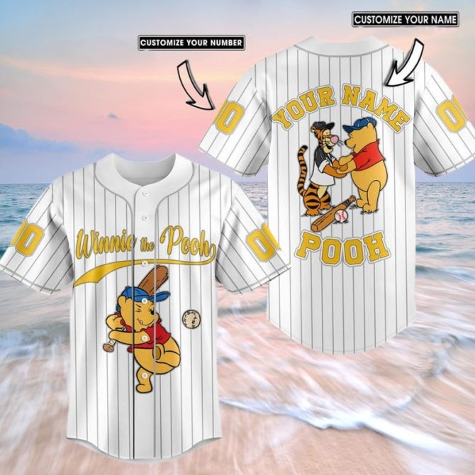 Custom Winnie The Pooh Baseball Jersey - Add Your Name & Number - Perfect Gift!