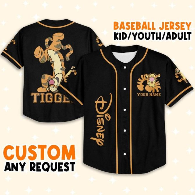 Custom Disney Tigger Baseball Jersey For Kids/Youth/Adults – Personalize Your Style! - Image 2