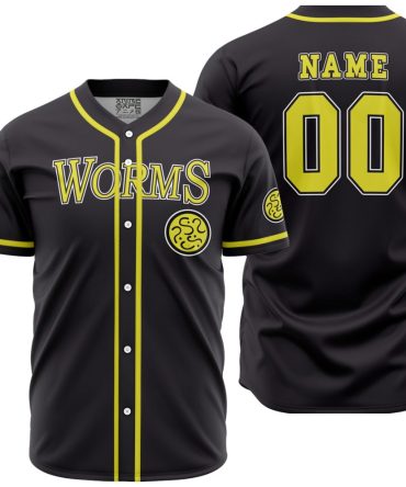 Customizable Black Baseball Jersey - Bold Worms Design & Your Name - Perfect Gift!