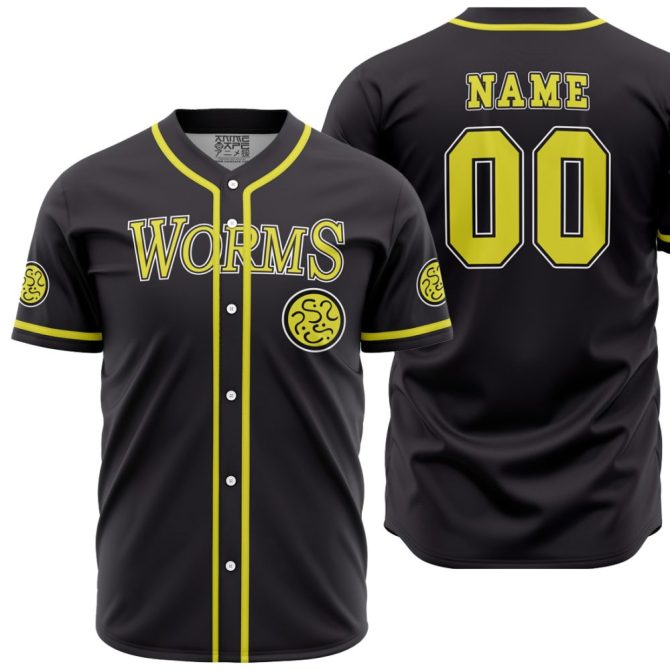 Customizable Black Baseball Jersey - Bold Worms Design & Your Name - Perfect Gift!