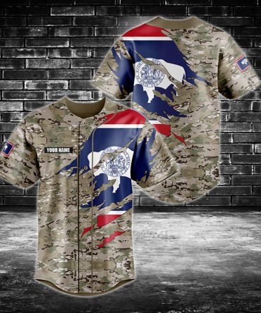 Custom Camo Flag Baseball Jersey - Personalized Name, Stylish & Comfortable Athletic Wear