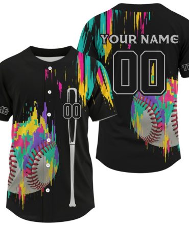Customizable Baseball Jersey – Vibrant Splash Design – Add Your Name & Number – Perfect Gift!