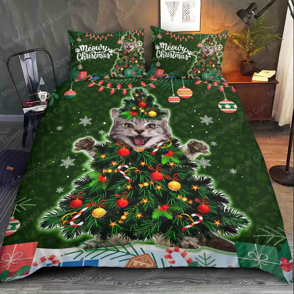 Meowy Christmas Cat Tree Bedding Set – Festive Holiday Duvet Cover & Pillowcases - Image 2