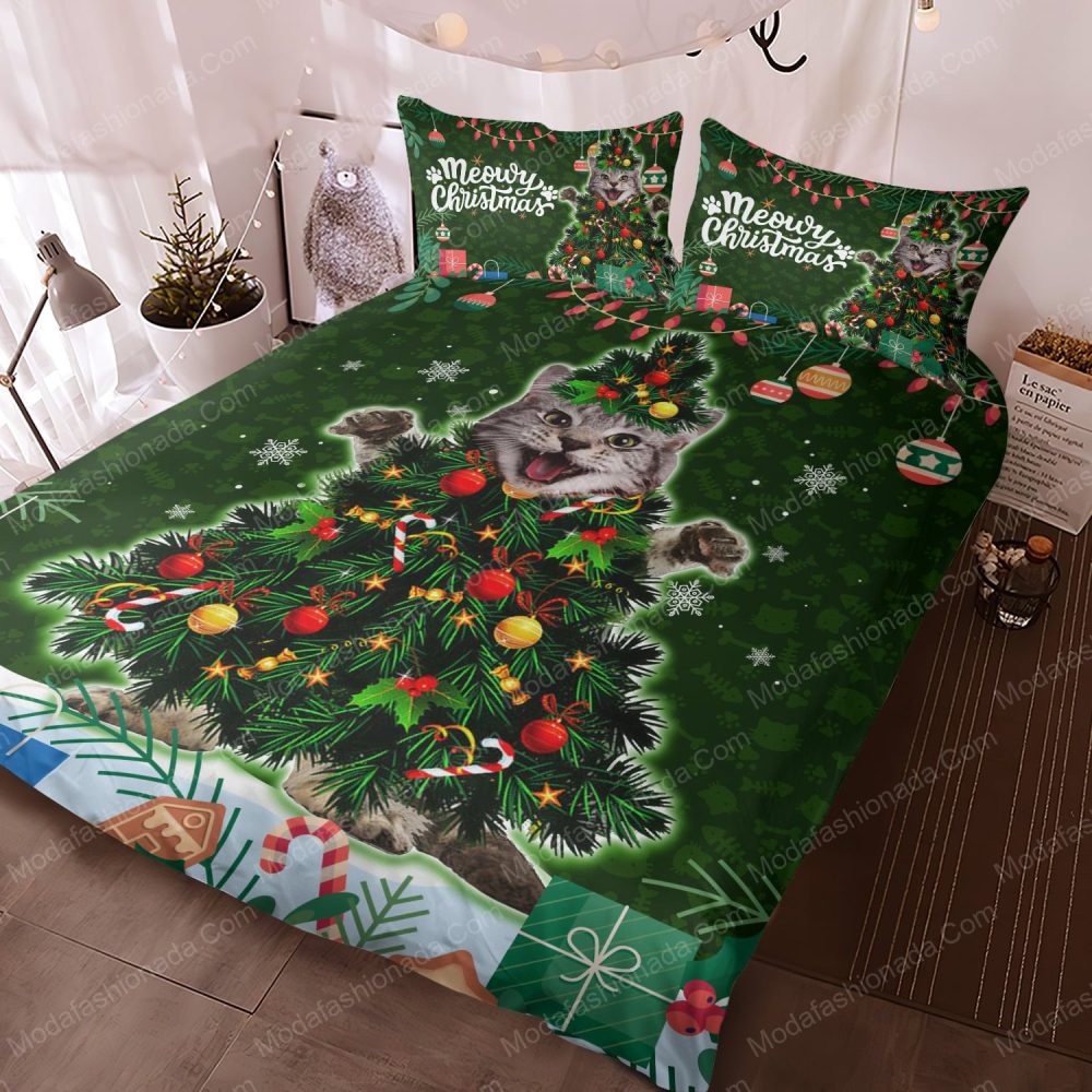 Meowy Christmas Cat Tree Bedding Set – Festive Holiday Duvet Cover & Pillowcases - Image 3