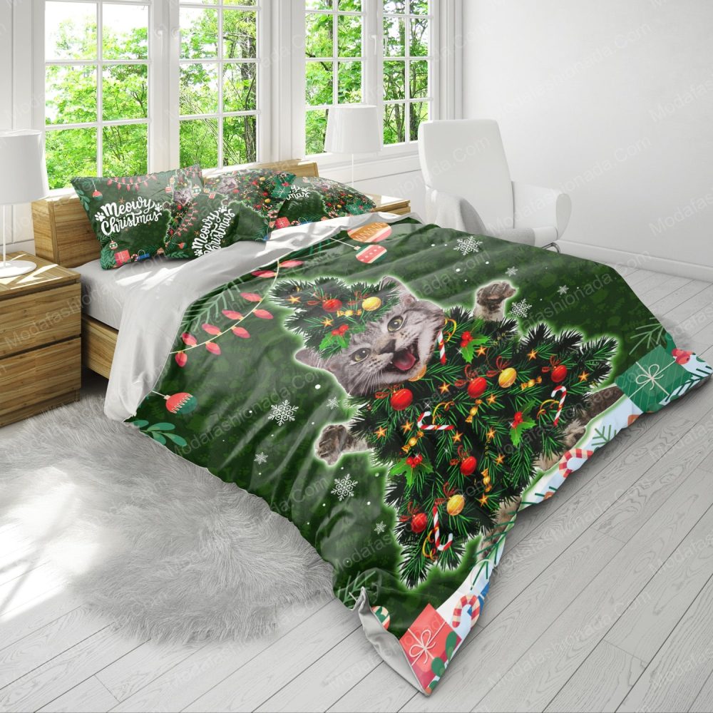 Meowy Christmas Cat Tree Bedding Set – Festive Holiday Duvet Cover & Pillowcases - Image 4