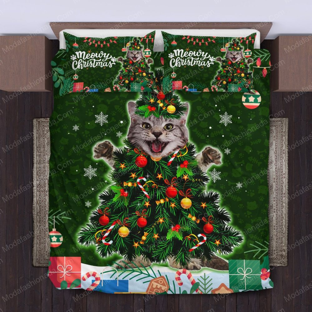 Meowy Christmas Cat Tree Bedding Set – Festive Holiday Duvet Cover & Pillowcases