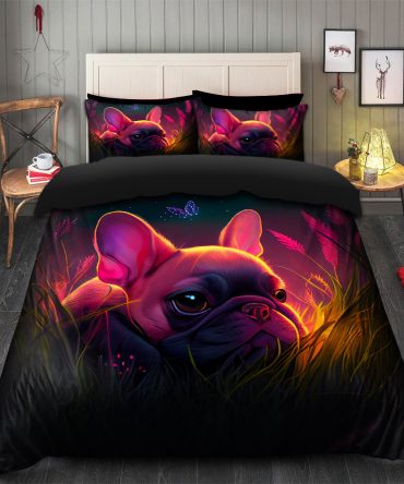 Cute Pink Baby French Bulldog Bedded Down In The Grass Safe And Cozy Fireflies Bedding Set Duvet Cover And 2 Pillowcases