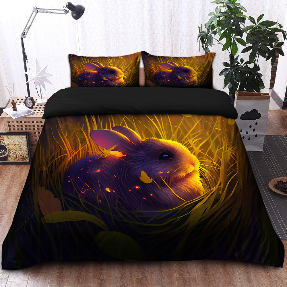 Cute Rabbit 2 Bedded Down In The Grass Safe And Cozy Fireflies Bedding Set Duvet Cover And 2 Pillowcases - Image 2