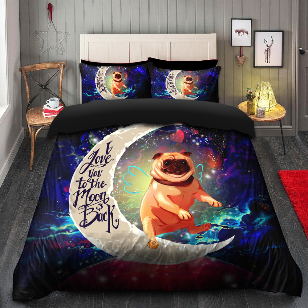 Cute Bull Dog Love You To The Moon Galaxy Bedding Set Duvet Cover And 2 Pillowcases