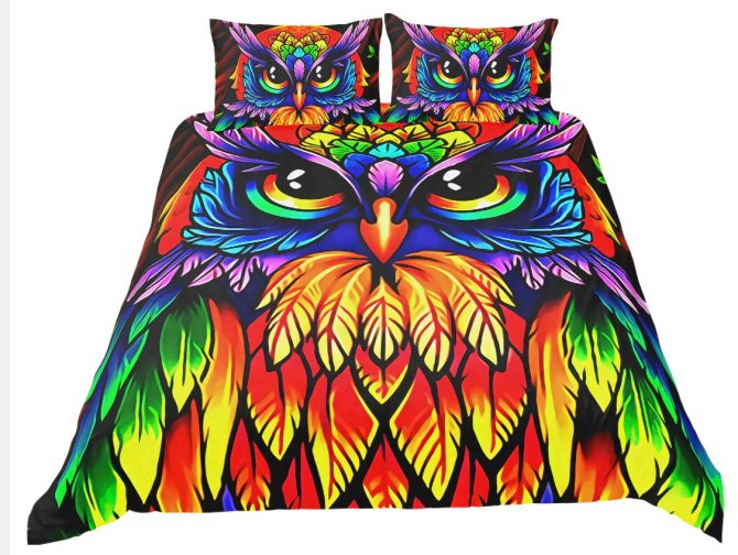 Colorful Owl Art Bedding Set Duvet Cover And 2 Pillowcases - Image 3