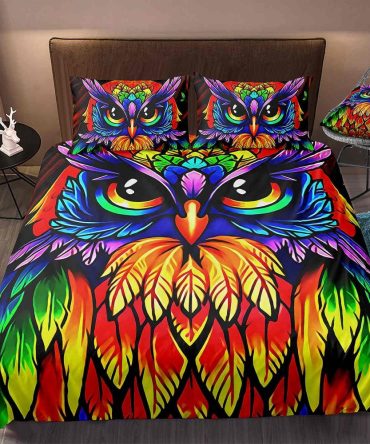 Colorful Owl Art Bedding Set Duvet Cover And 2 Pillowcases