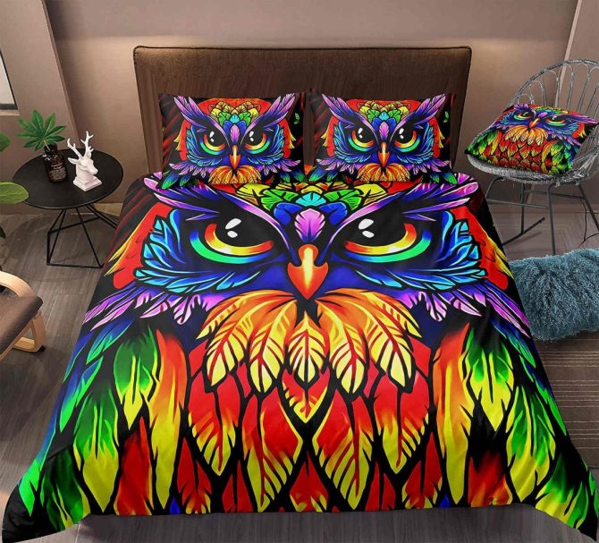 Colorful Owl Art Bedding Set Duvet Cover And 2 Pillowcases