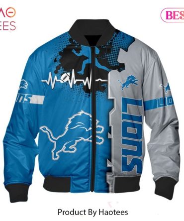 Stylish Lions Bomber Jacket - Blue & Gray , Perfect For Game Day Fans