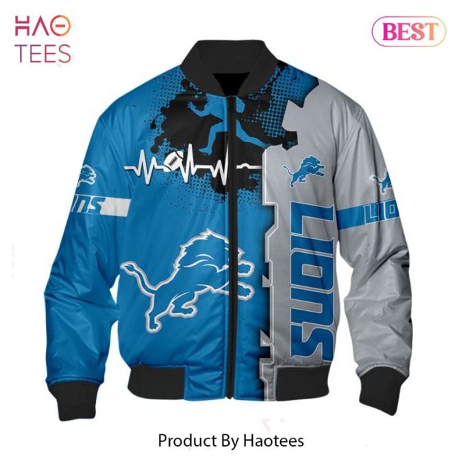 Stylish Lions Bomber Jacket - Blue & Gray , Perfect For Game Day Fans