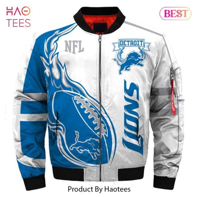 Detroit Lions Nfl Bomber Jacket - Stylish Blue & White Sportswear By Haotees