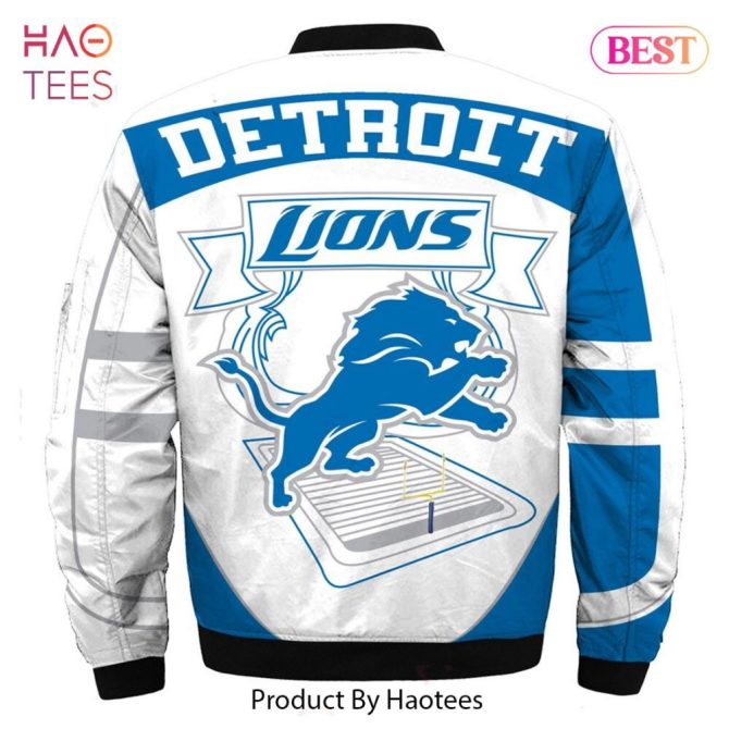 Detroit Lions Nfl Bomber Jacket - Stylish Blue & White Sportswear By Haotees - Image 2