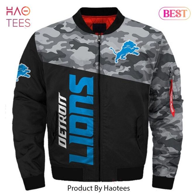 Detroit Lions Nfl Bomber Jacket - Stylish Blue & White Sportswear By Haotees - Image 3
