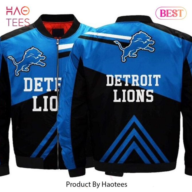 Detroit Lions Nfl Bomber Jacket - Stylish Blue & White Sportswear By Haotees - Image 4