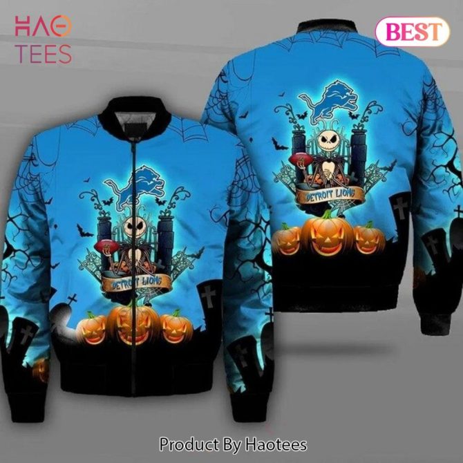 Detroit Lions Nfl Bomber Jacket - Stylish Blue & White Sportswear By Haotees - Image 5