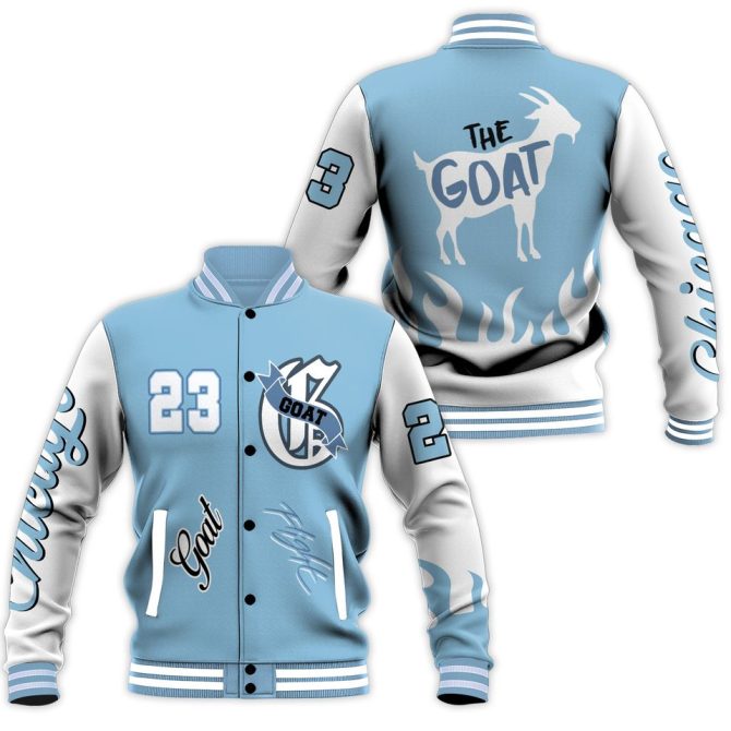 Goat Varsity Jacket - Stylish Blue & White Retro Design, Perfect For Fans & Fashion Lovers