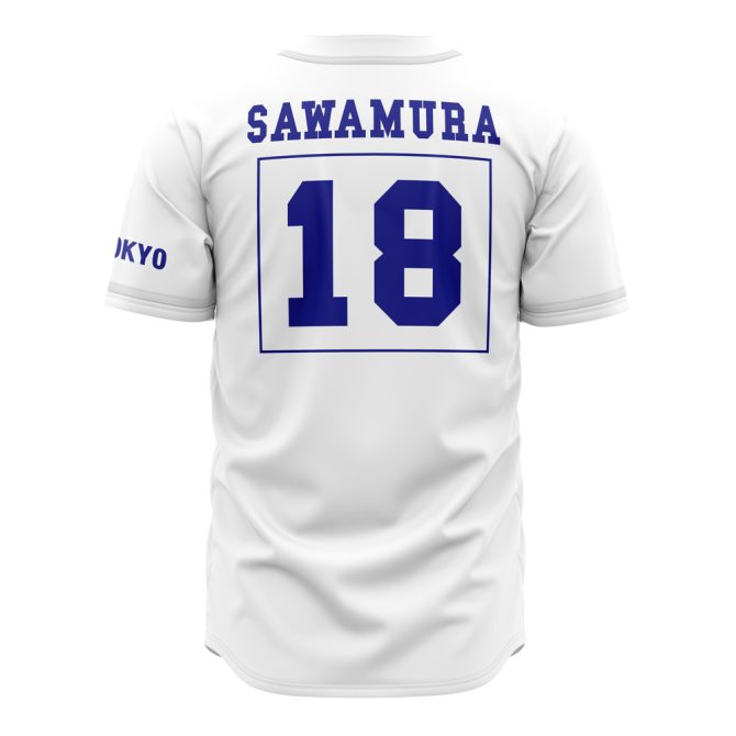 Customizable White Baseball Jersey With Blue & Yellow Kanji Design - Unisex Team Uniform - Image 2