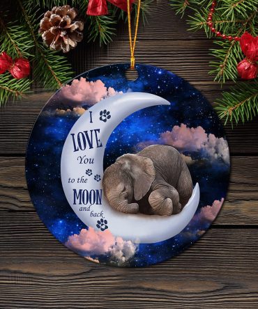 Elephant Love You To The Moon Ceramic Circle Ornament Perfect Gift For Christmas Holiday