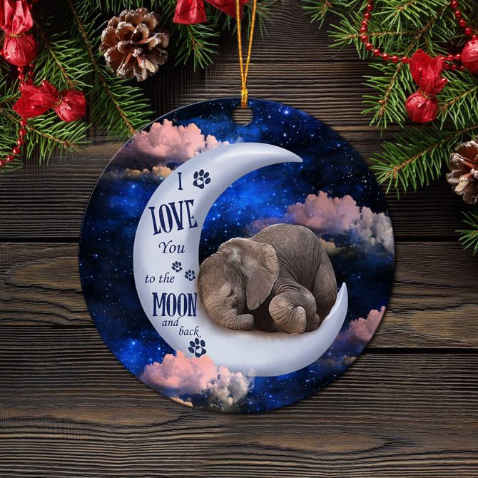 Elephant Love You To The Moon Ceramic Circle Ornament Perfect Gift For Christmas Holiday