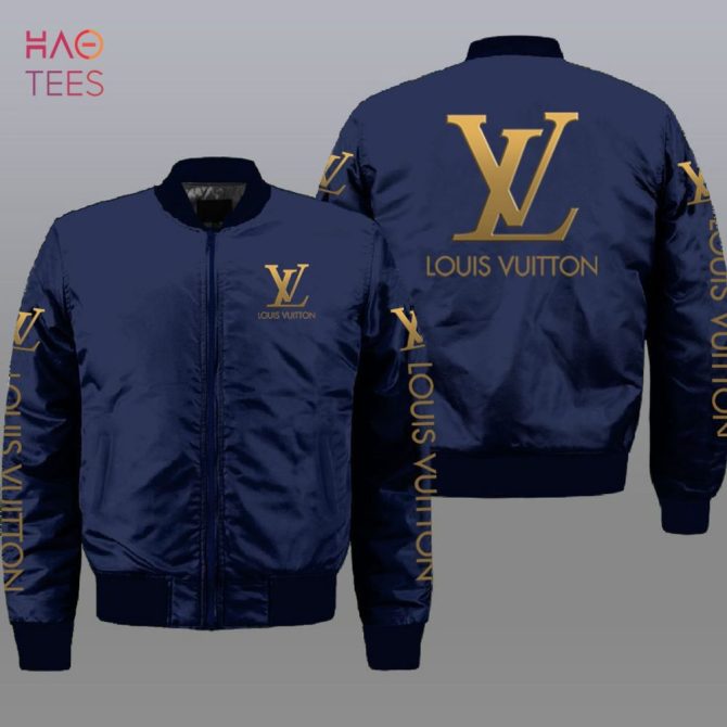 The Best Louis Vuitton Luxury Brand Blue Mix Gold Logo Bomber Jacket Limited Edition