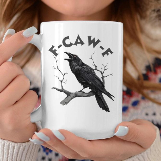 F-Caw-F Black Crow Pun Bird Cawing Grunge Halloween Coffee Mug - Image 2