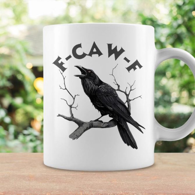 F-Caw-F Black Crow Pun Bird Cawing Grunge Halloween Coffee Mug