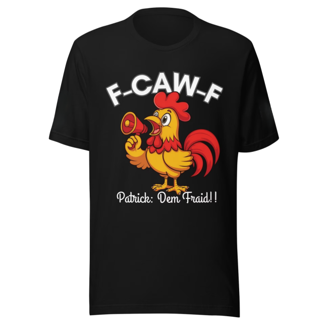 Funny Rooster T-Shirt – F-CAW-F Rooster Megaphone T-Shirt, Rooster Graphic Tee With F-Caw-F Slogan – Farm Humor Shirt, Gag Gift
