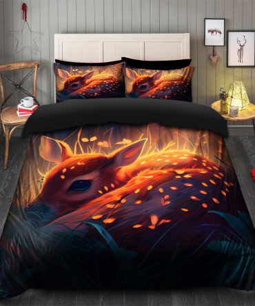 Fawn Bedded Down In The Grass Safe And Cozy Fireflies Bedding Set Duvet Cover And 2 Pillowcases