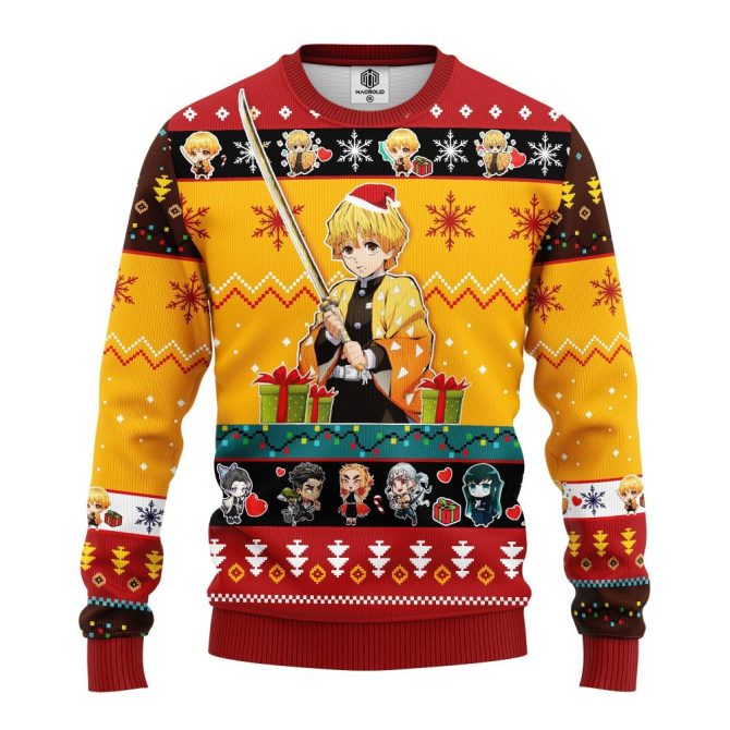 Agatsuma Zenitsu Demon Slayer Ugly Christmas Sweater Yellow 1 Amazing Gift Idea Thanksgiving Gift - Image 3