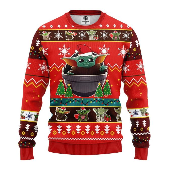 Baby Yoda Ugly Christmas Sweater Red 1- Amazing Gift Idea Thanksgiving Gift - Image 3