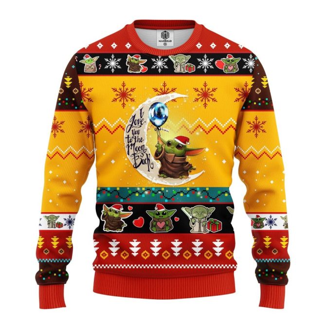 Baby Yoda Moon And Back Cute Ugly Christmas Sweater Yellow 1 Amazing Gift Idea Thanksgiving Gift - Image 3