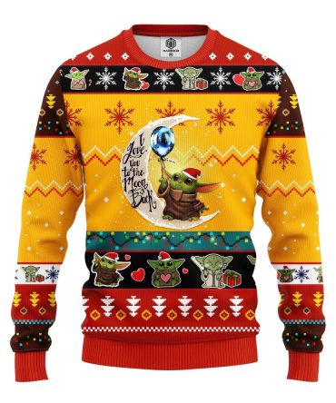 Baby Yoda Moon And Back Cute Ugly Christmas Sweater Yellow 1 Amazing Gift Idea Thanksgiving Gift
