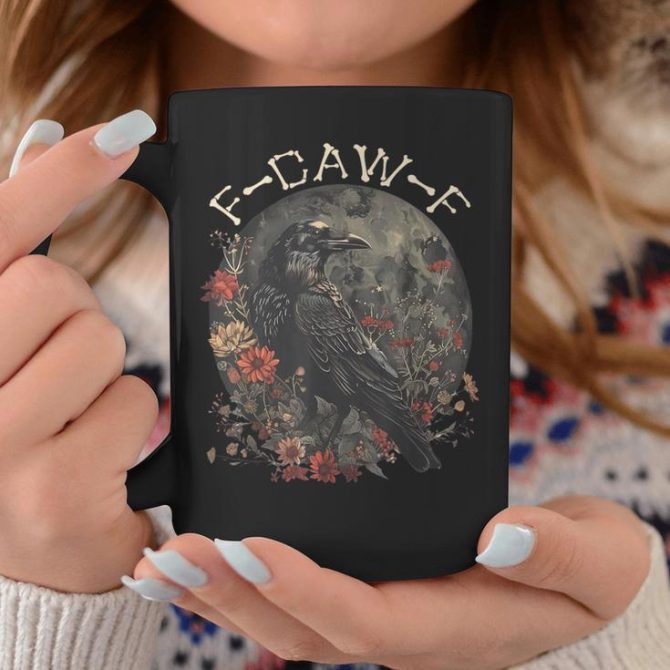 F Caw F Raven Bird Saying Graphic Coffee Mug - Image 2