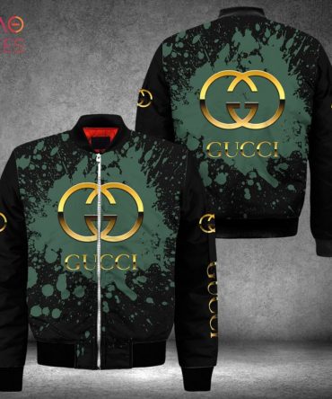 Hot Gucci Luxury Brand Green Paint Flakes Bomber Jacket Pod Design