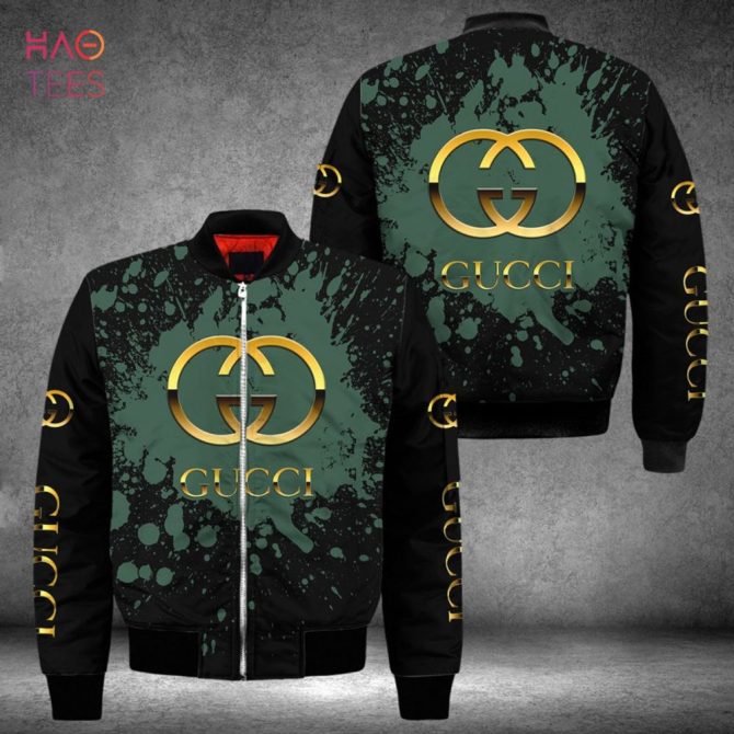 Hot Gucci Luxury Brand Green Paint Flakes Bomber Jacket Pod Design
