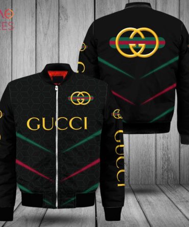 Hot Gucci Luxury Brand Black Gold Bomber Jacket Limited Edition