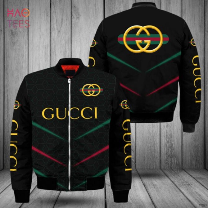 Hot Gucci Luxury Brand Black Gold Bomber Jacket Limited Edition - Image 2