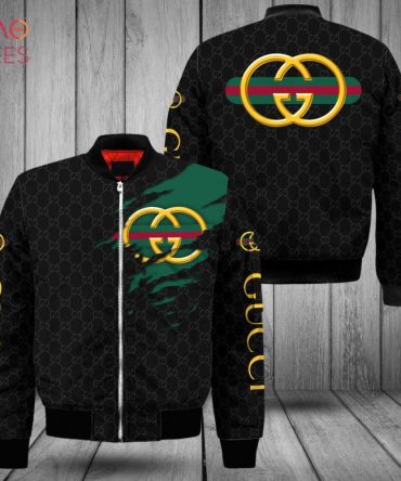 Hot Gucci Luxury Brand Gold Black Green Bomber Jacket Limited Edition