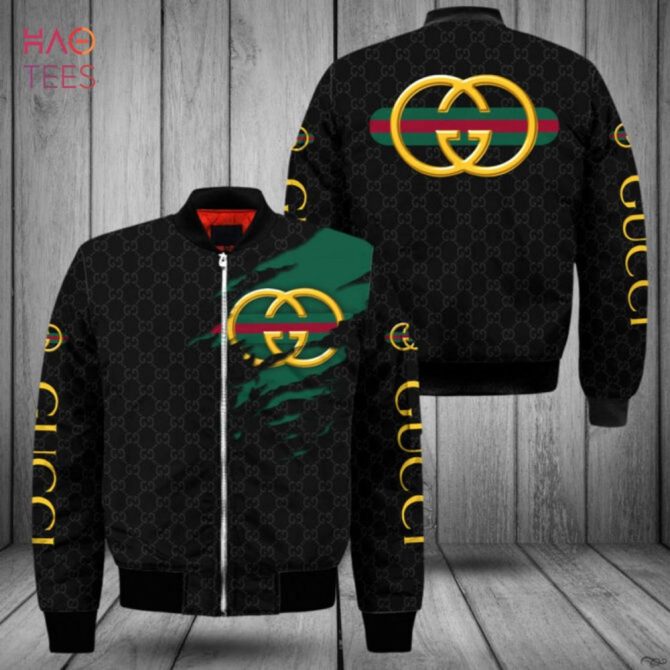 Hot Gucci Luxury Brand Gold Black Green Bomber Jacket Limited Edition - Image 2
