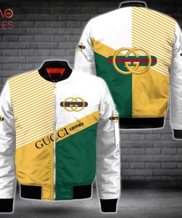 Hot Gucci Luxury Brand Green Gold White Bomber Jacket Limited Edition