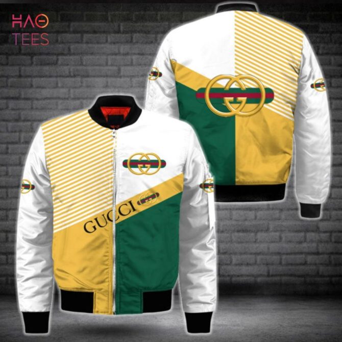Hot Gucci Luxury Brand Green Gold White Bomber Jacket Limited Edition - Image 2