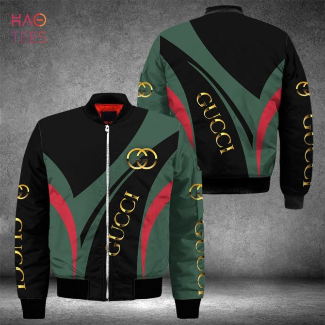 Best Gucci Luxury Brand Green Mix Black Bomber Jacket Limited Edition