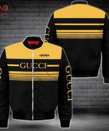 Best Gucci Luxury Brand Gold Mix Black Bomber Jacket Limited Edition