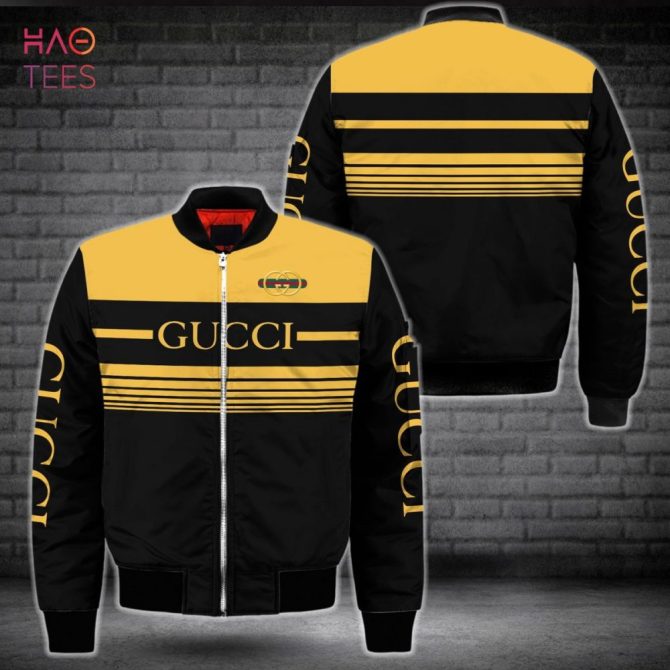 Best Gucci Luxury Brand Gold Mix Black Bomber Jacket Limited Edition